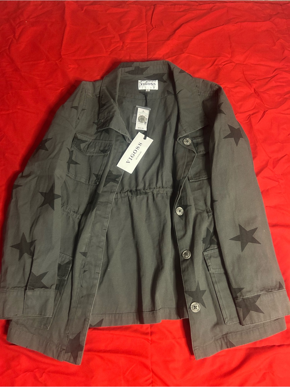 Vigoss Olive Star-Print Utility Jacket with Button Front